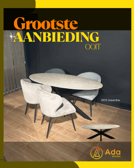 Travertin Eettafel + Salontafel + 4 Stoelen naar Keuze – NU VOOR €1499,-