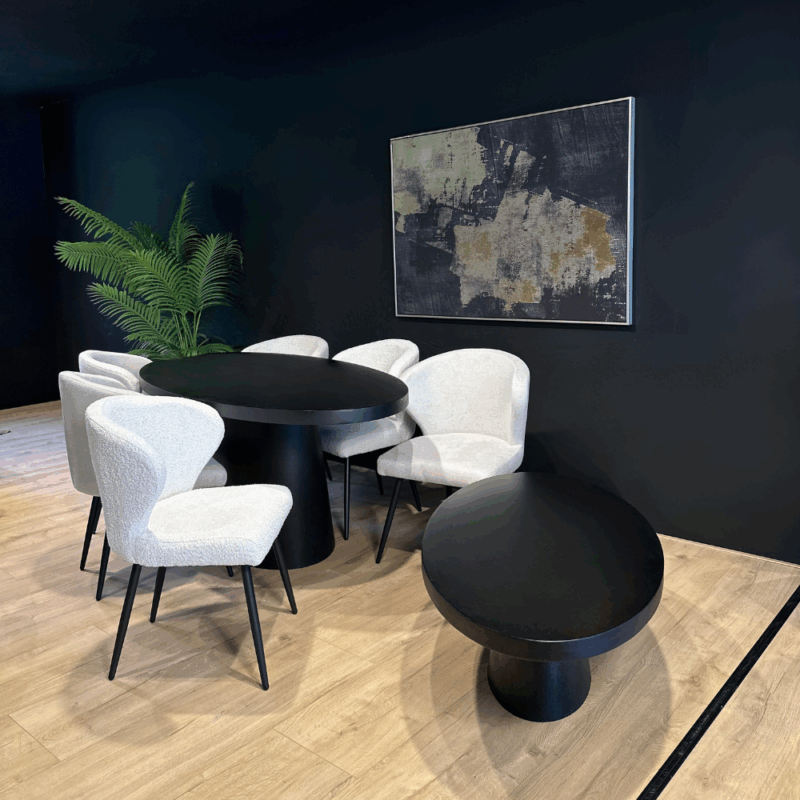 AIDA zwarte eettafel 200x100 cm + salontafel