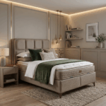 Fumat luxe twijfelaar boxspring 120x200 cm met hoog hoofdbord en orthopedisch matras.