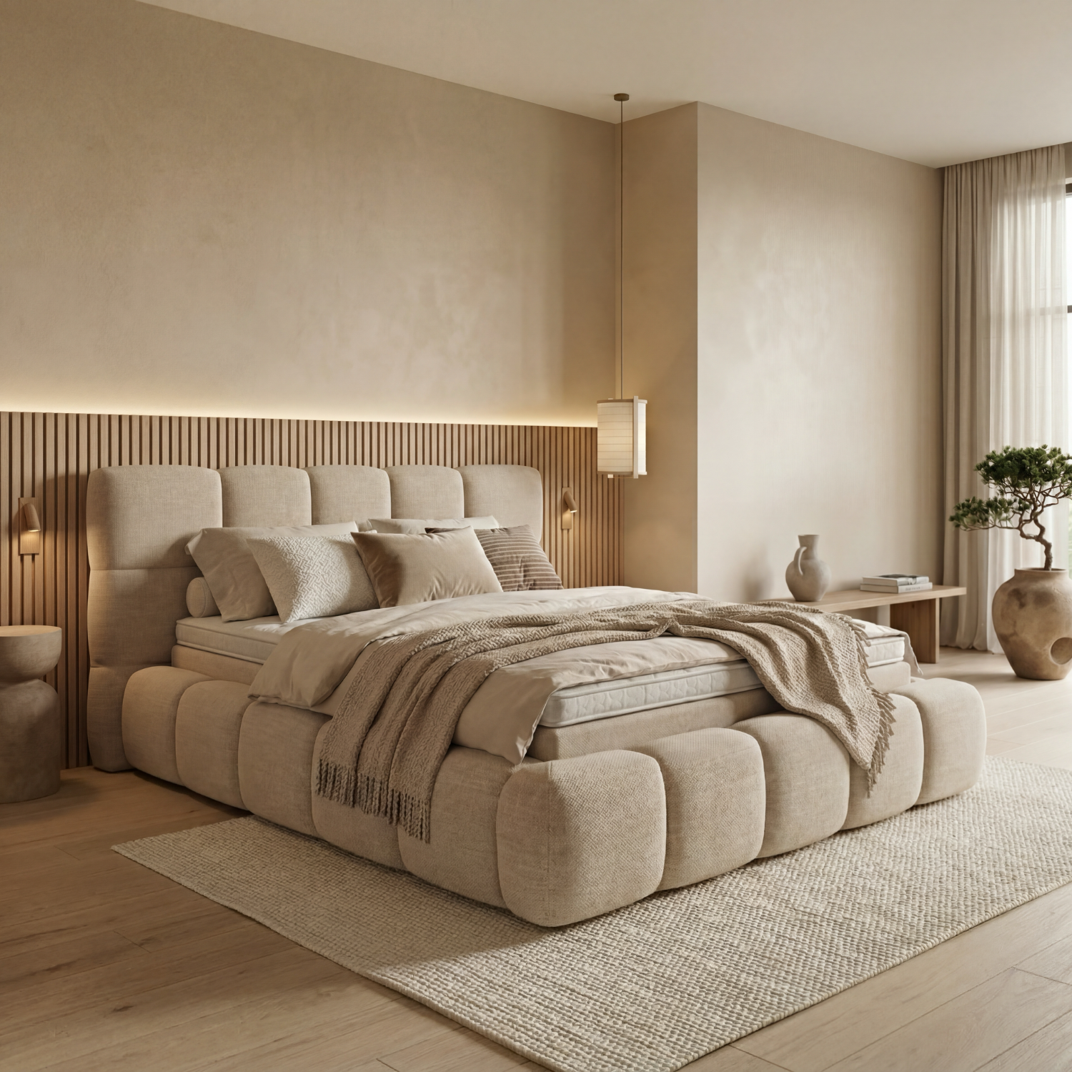 Merci Bed Japandi Stijl Merci bed in Japandi stijl met lage blokvormige afwerking en luxe uitstraling