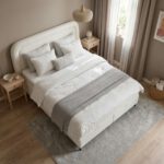 Bovenaanzicht van Bed Phanten met hoog hoofdbord en zachte bekleding