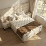 Efes bed schuin van boven gefotografeerd met matras en nachtkastjes