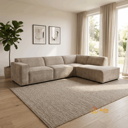 Ruime beige hoekbank Bull in een moderne woonkamer